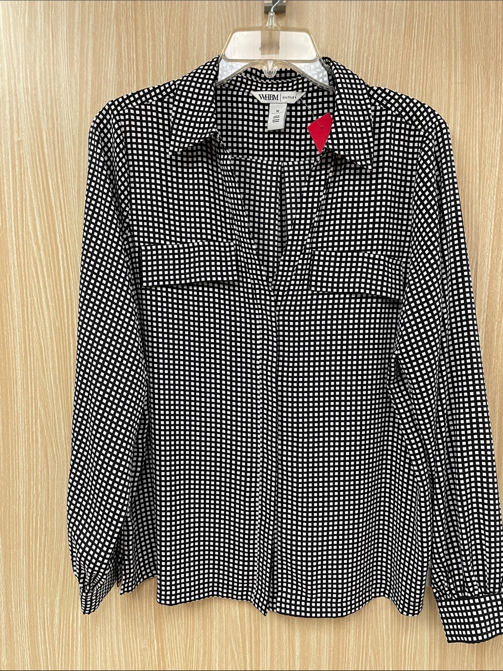 White House Black Market Black Checkered Blouse Size Medium
